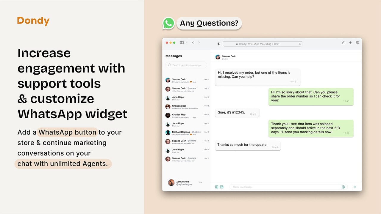 increase engagement with support tools & WhatsApp chat button