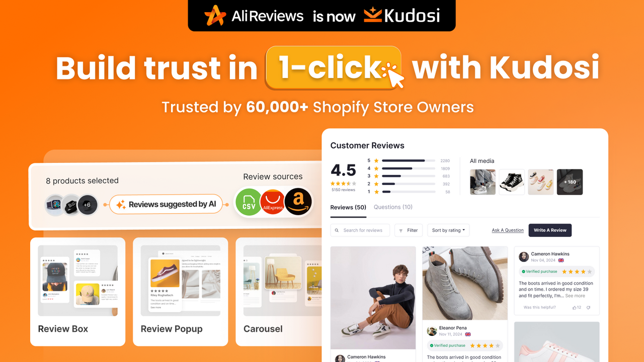 Kudosi (Ali Reviews) import reviews from AliExpress, Amazon