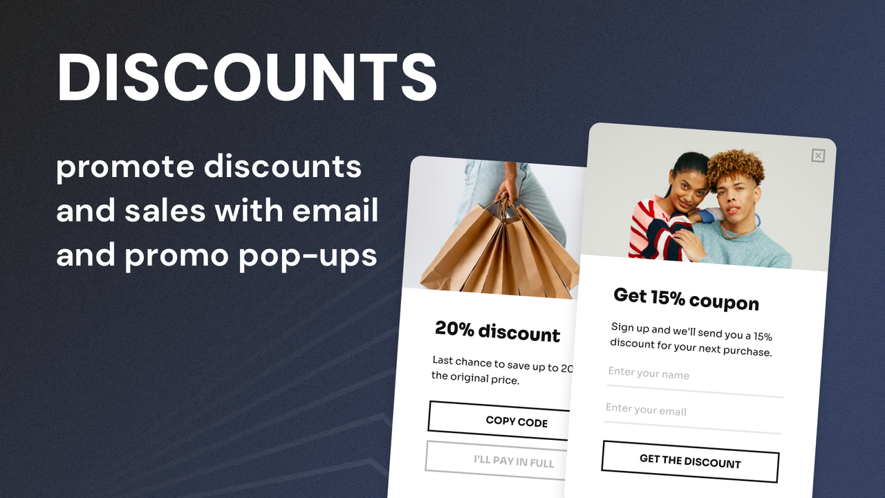 Pop up discount / Exit intent pop up